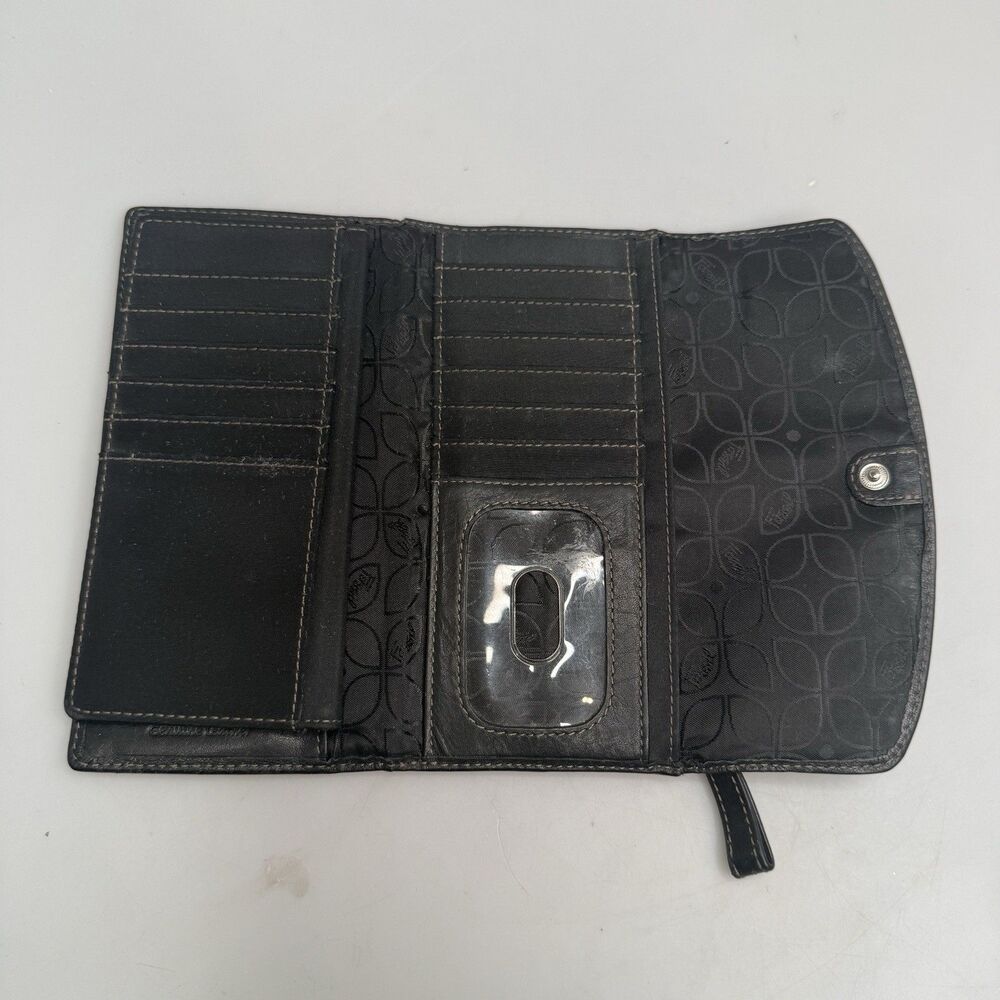 Fossil Black Leather Long Checkbook Card Holder Organizer Wallet Billfold - Picture 8 of 16